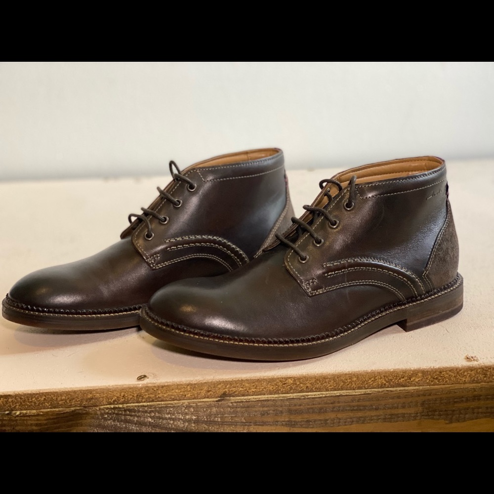 🆕 Clarks Mens Bushwick Mid Dark Brown Leather Cuir Marron Fonce Size 9.5